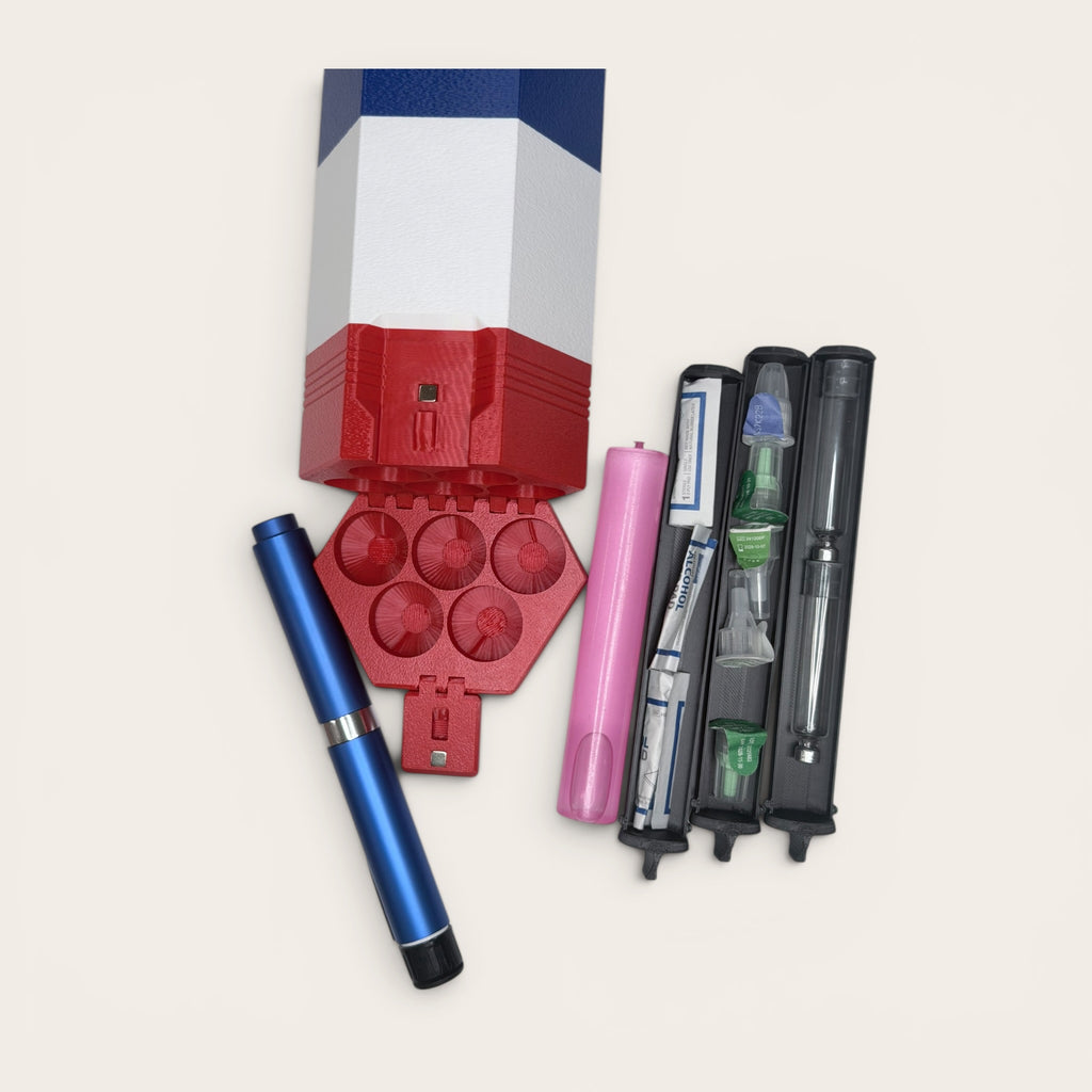 Limited Edition TechPod5 Travel Case - 5-Slot Organizer for Insulin Pens, Peptide Pens, Needle Tips or Ice Packs (RWB)
