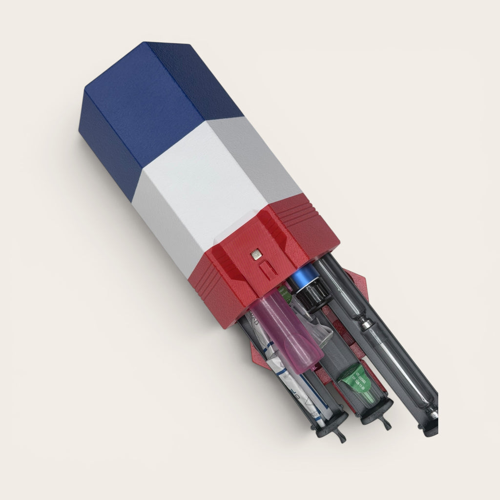 Limited Edition TechPod5 Travel Case - 5-Slot Organizer for Insulin Pens, Peptide Pens, Needle Tips or Ice Packs (RWB)