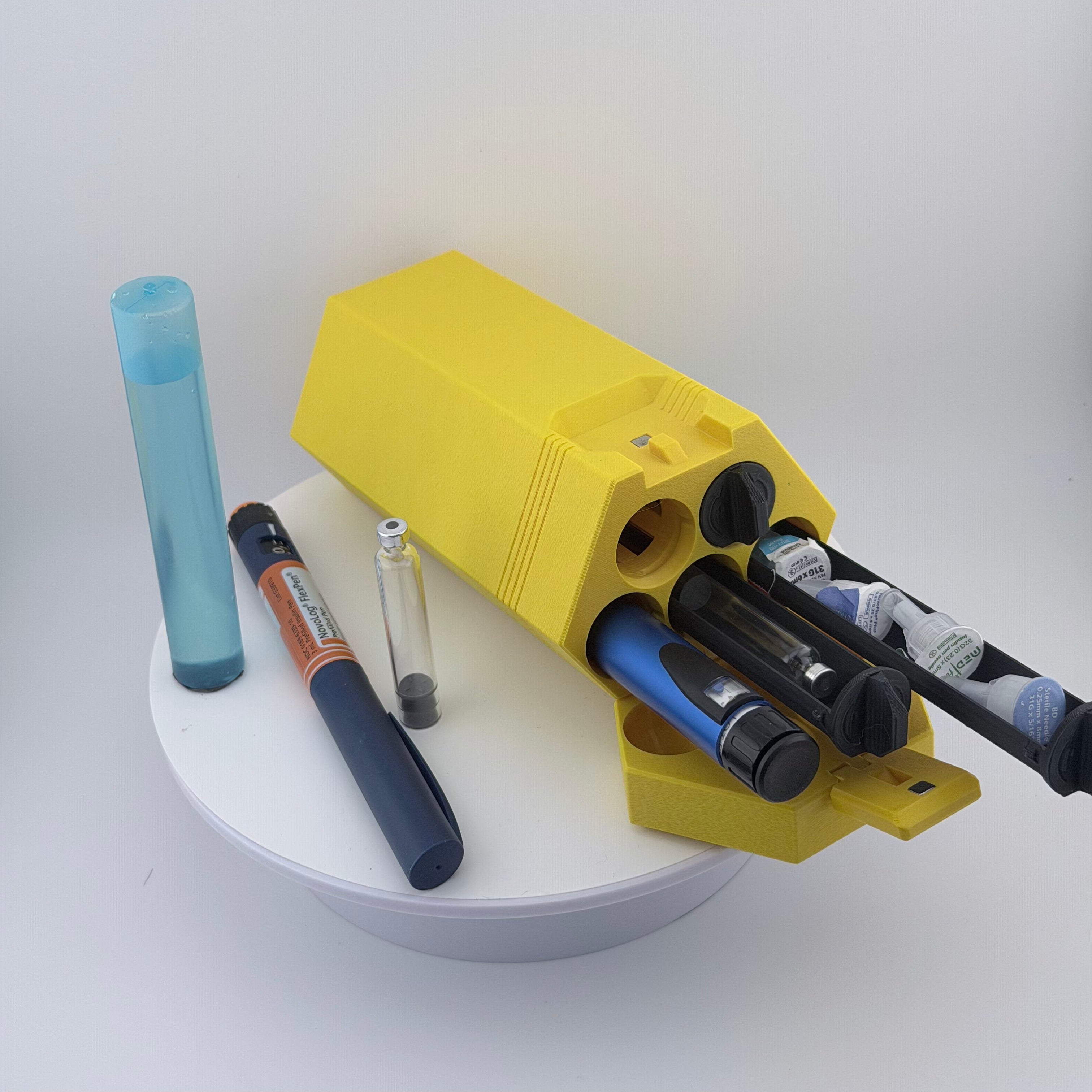 TechPod5 Travel Case - 5-Slot Bag Organizer for Insulin Pens, Peptide Pens, Needle Tips or Ice Packs (Yellow)