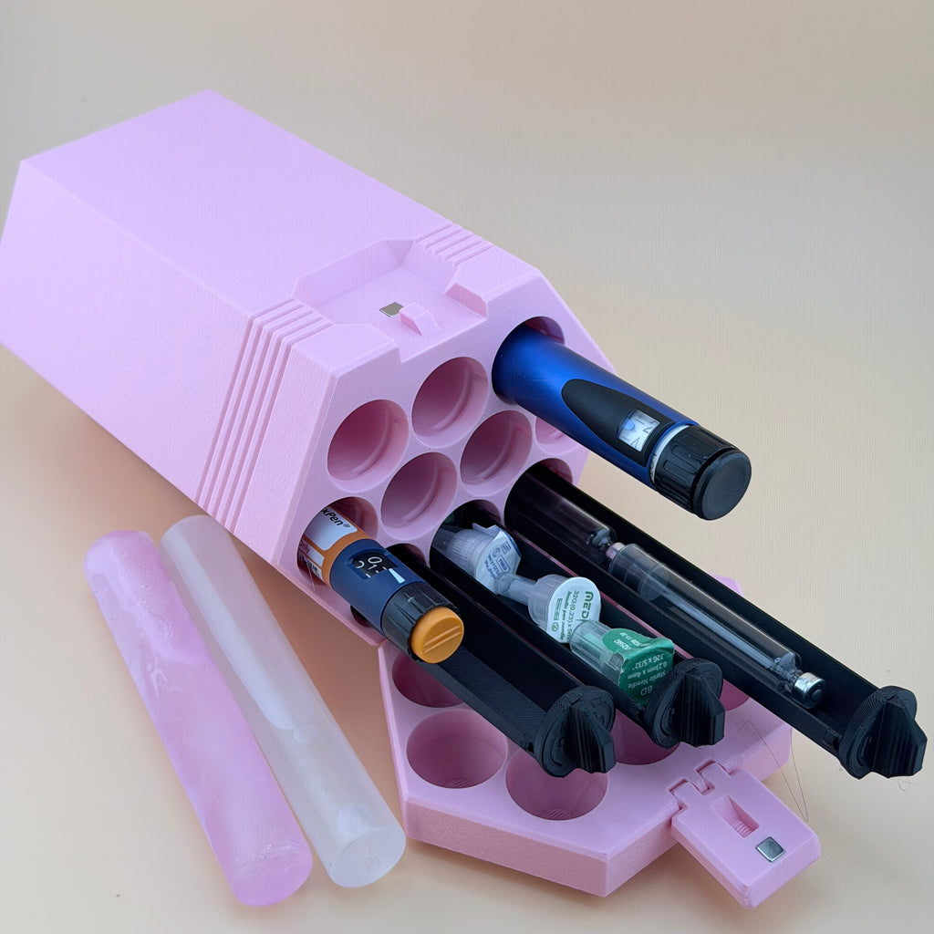 TechPod10 Travel Case - 10-Slot Bag Organizer for Insulin Pens, Peptide Pens, Needle Tips or Ice Packs (Pink)