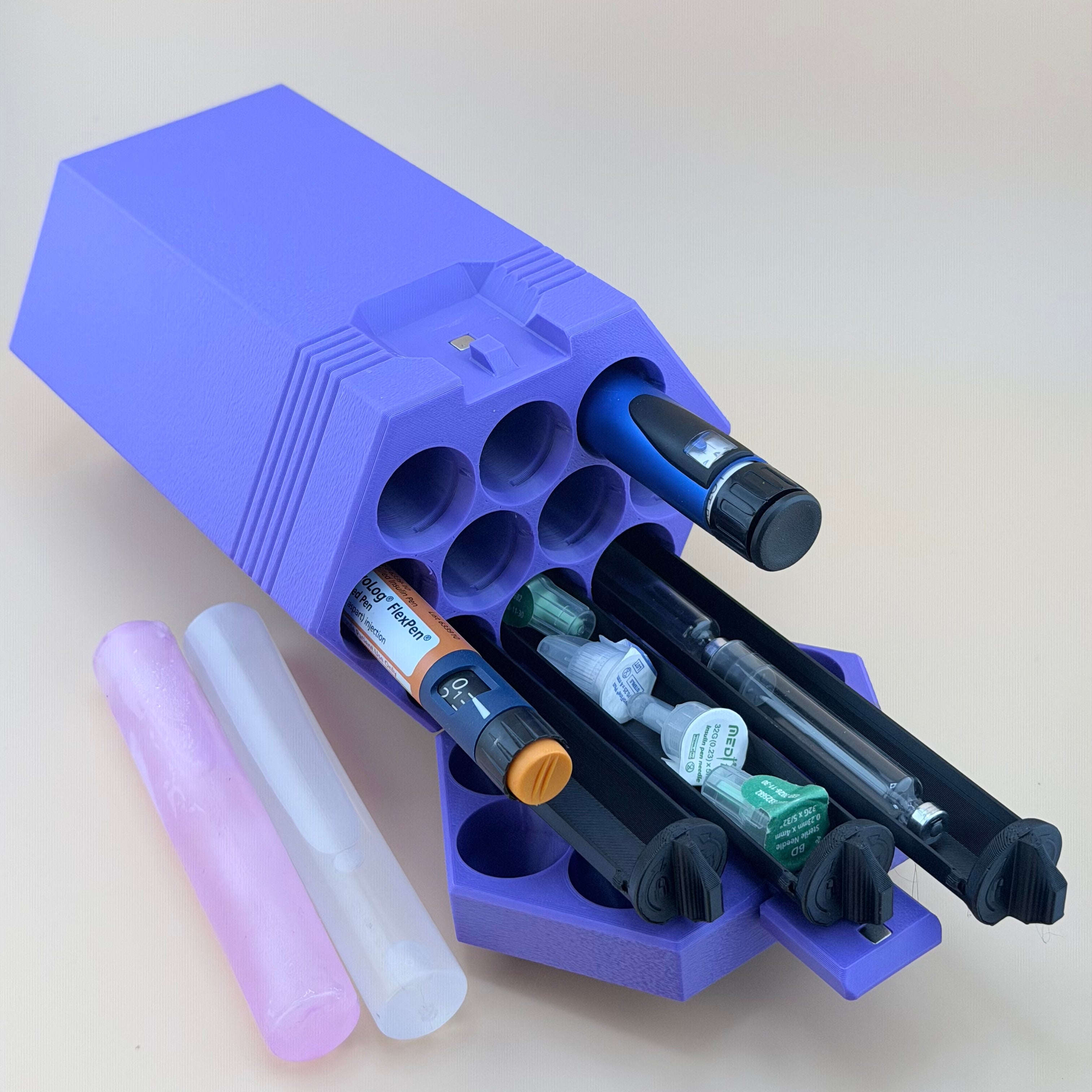 TechPod10 Travel Case - 10-Slot Bag Organizer for Insulin Pens, Peptide Pens, Needle Tips or Ice Packs (Purple)