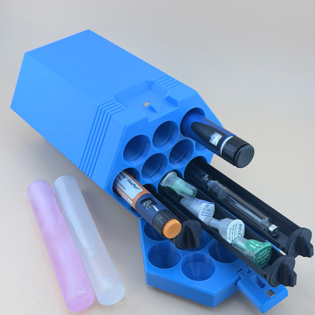 TechPod10 Travel Case - 10-Slot Bag Organizer for Insulin Pens, Peptide Pens, Needle Tips or Ice Packs (Blue)