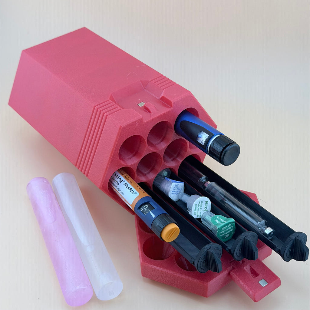TechPod10 Travel Case - 10-Slot Bag Organizer for Insulin Pens, Peptide Pens, Needle Tips or Ice Packs (Red)
