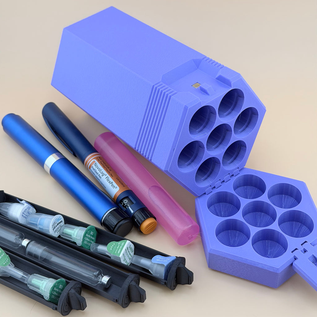 TechPod7 Travel Case - 7 Slot Bag Organizer for Insulin Pens, Peptide Pens, Needle Tips or Ice Packs (Purple)