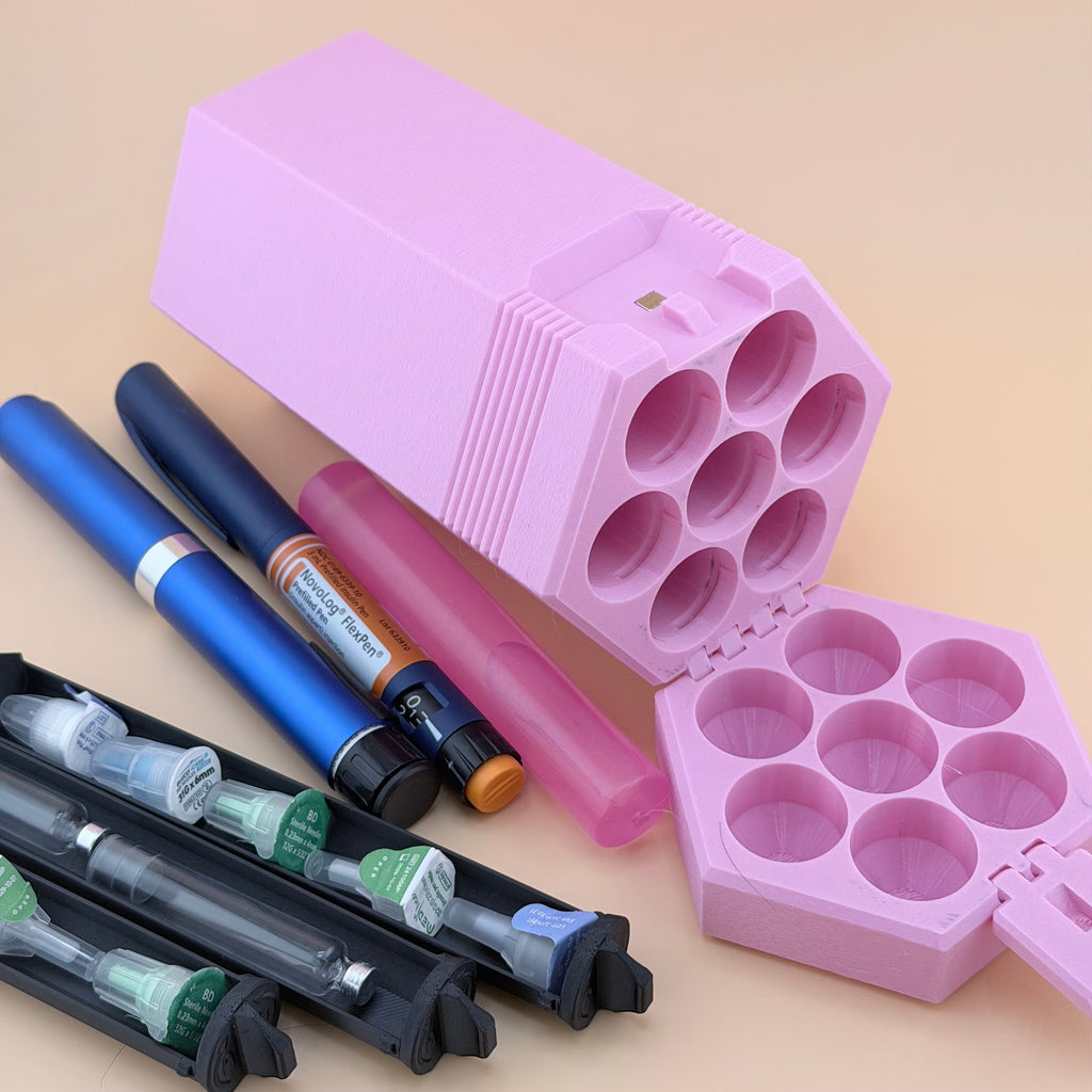 TechPod7 Travel Case - 7 Slot Bag Organizer for Insulin Pens, Peptide Pens, Needle Tips or Ice Packs (Pink)