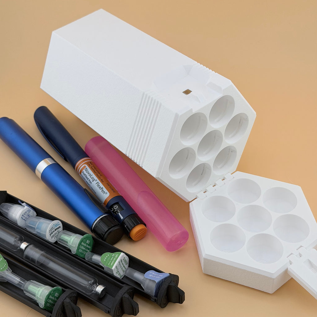 TechPod7 Travel Case - 7 Slot Bag Organizer for Insulin Pens, Peptide Pens, Needle Tips or Ice Packs (White)