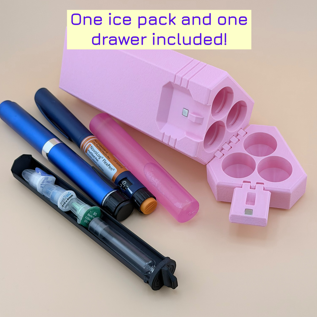 TechPod3 Travel Case - 3 Slot Bag Organizer for Insulin Pens, Peptide Pens, Needle Tips or Ice Packs (Pink)