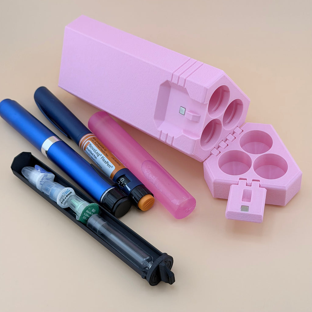 TechPod3 Travel Case - 3 Slot Bag Organizer for Insulin Pens, Peptide Pens, Needle Tips or Ice Packs (Pink)