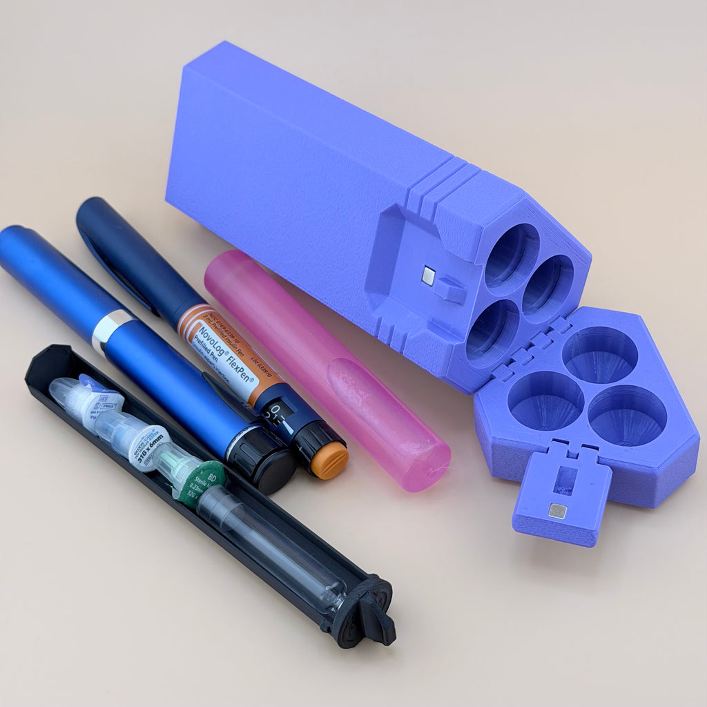 TechPod3 Travel Case - 3 Slot Bag Organizer for Insulin Pens, Peptide Pens, Needle Tips or Ice Packs (Purple)