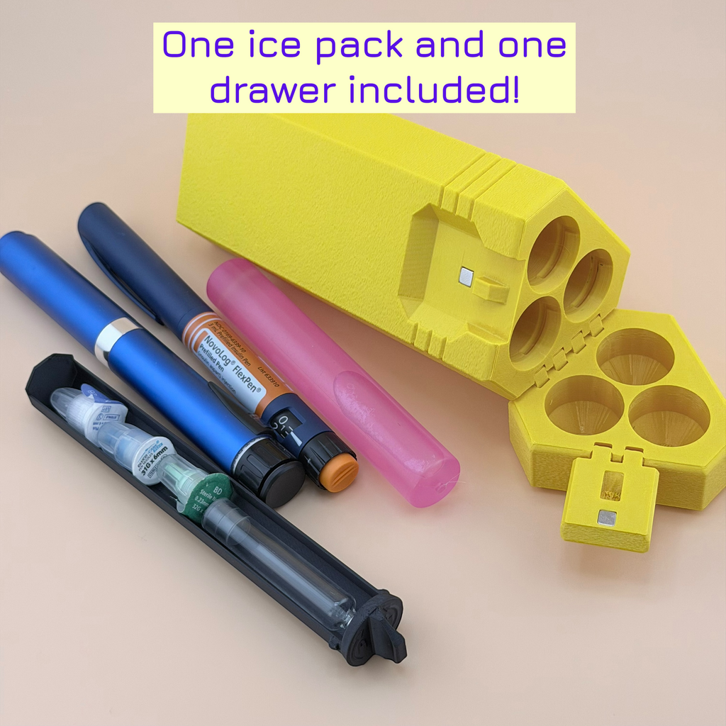 TechPod3 Travel Case - 3 Slot Bag Organizer for Insulin Pens, Peptide Pens, Needle Tips or Ice Packs (Yellow)