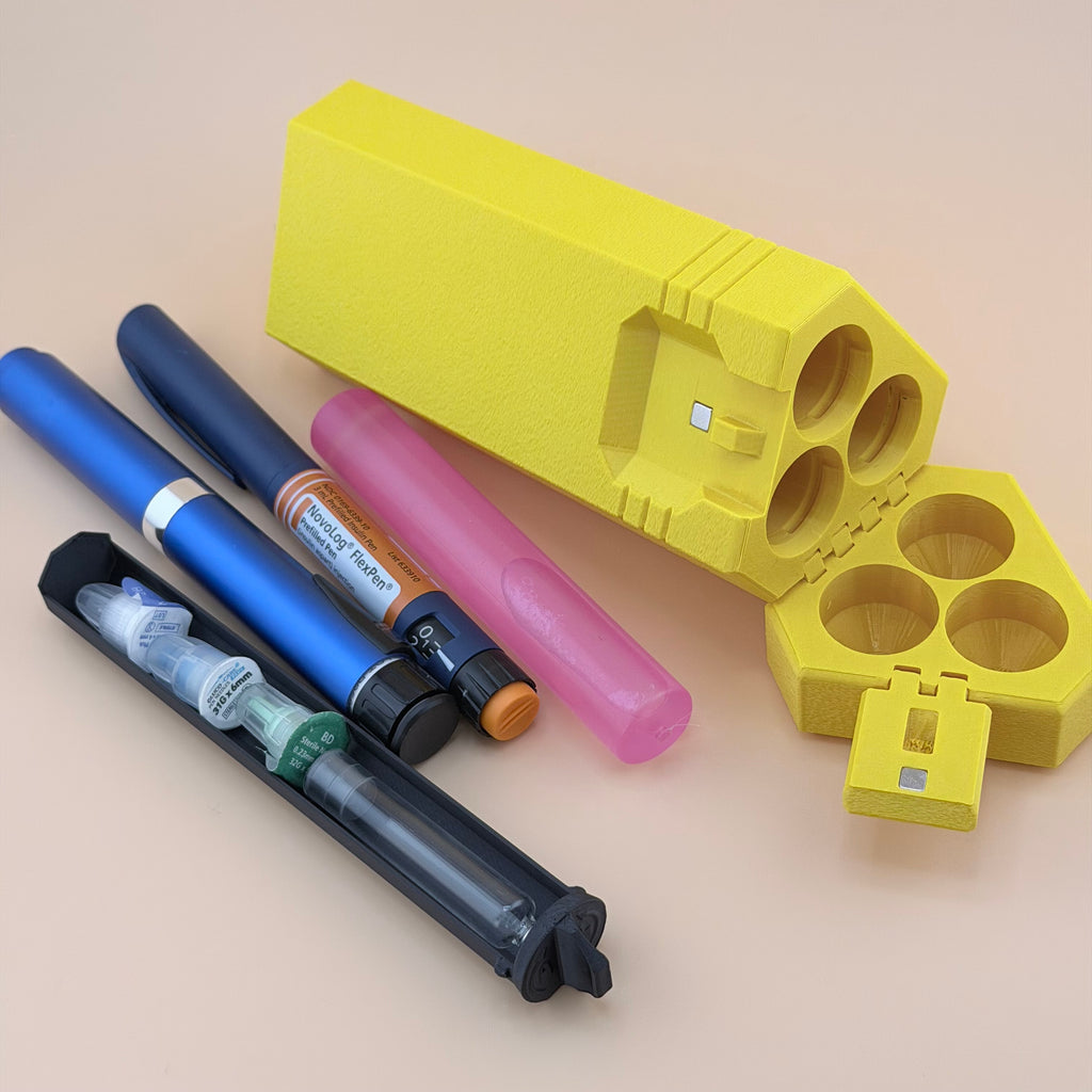 TechPod3 Travel Case - 3 Slot Bag Organizer for Insulin Pens, Peptide Pens, Needle Tips or Ice Packs (Yellow)