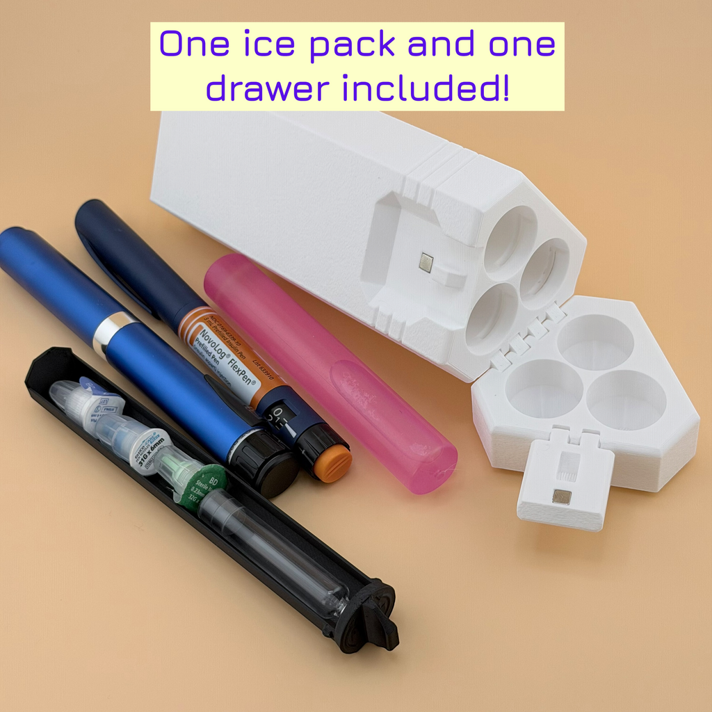 TechPod3 Travel Case - 3 Slot Bag Organizer for Insulin Pens, Peptide Pens, Needle Tips or Ice Packs (White)