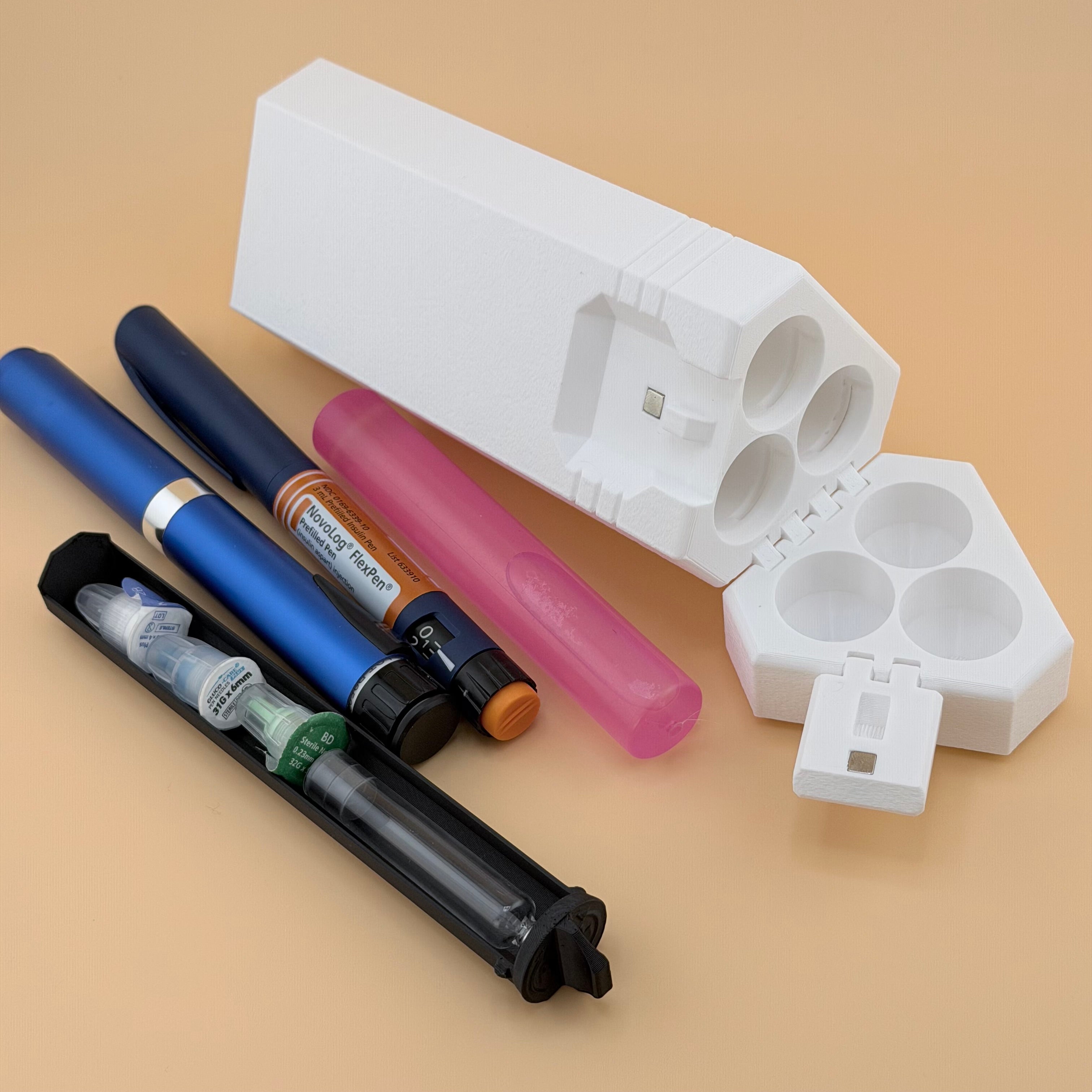 TechPod3 Travel Case - 3 Slot Bag Organizer for Insulin Pens, Peptide Pens, Needle Tips or Ice Packs (White)