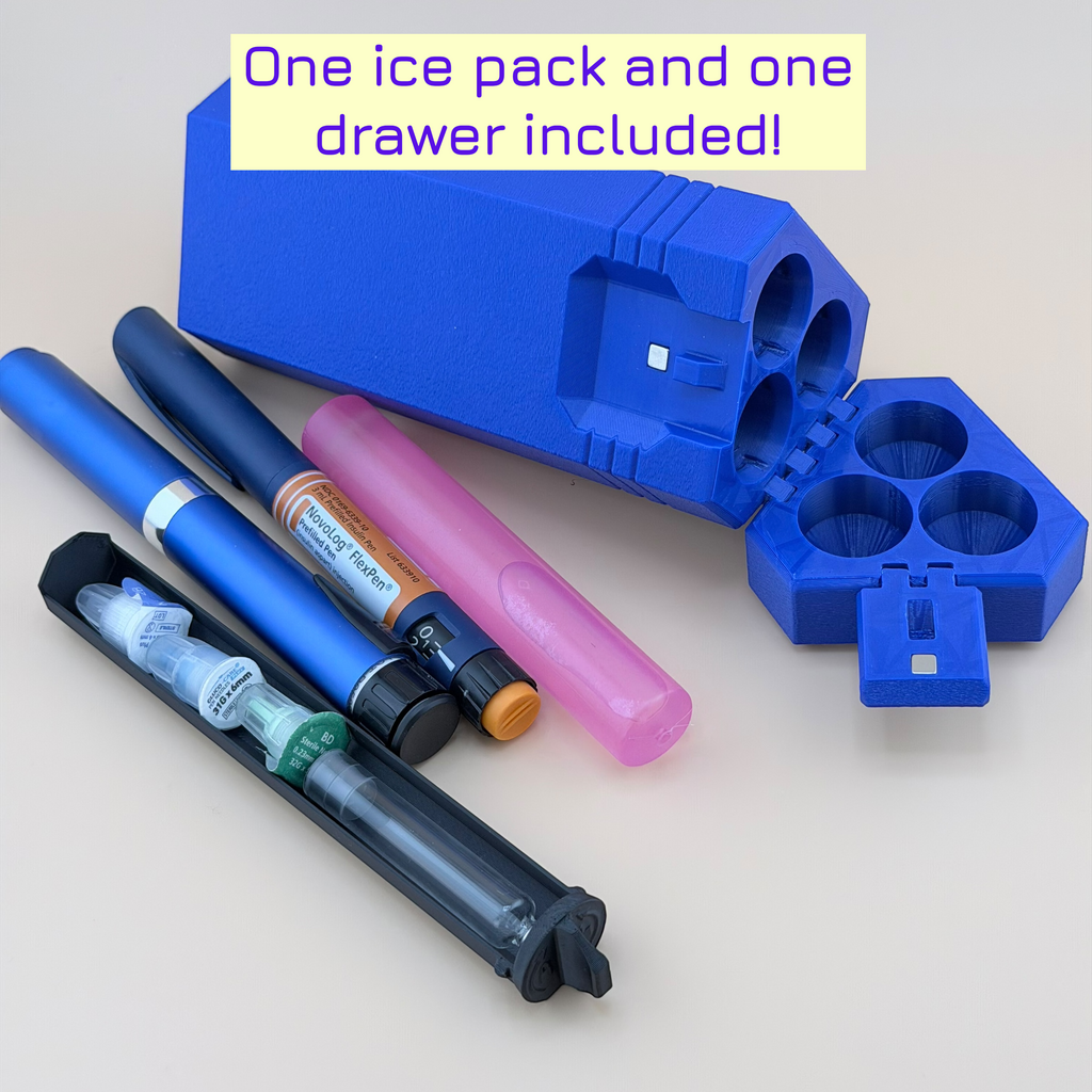 TechPod3 Travel Case - 3 Slot Bag Organizer for Insulin Pens, Peptide Pens, Needle Tips or Ice Packs (Blue)