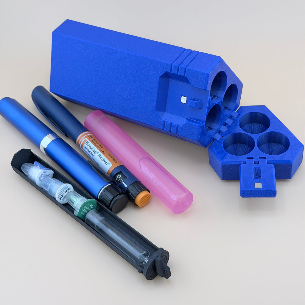 TechPod3 Travel Case - 3 Slot Bag Organizer for Insulin Pens, Peptide Pens, Needle Tips or Ice Packs (Blue)