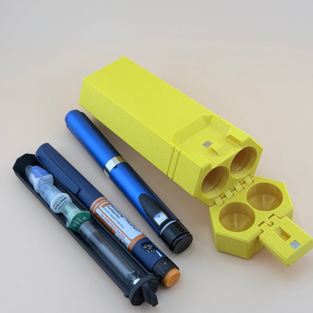 TechPod2 Travel Case - 2 Slot Bag Organizer for Insulin Pens, Peptide Pens, Needle Tips or Ice Packs (Yellow)
