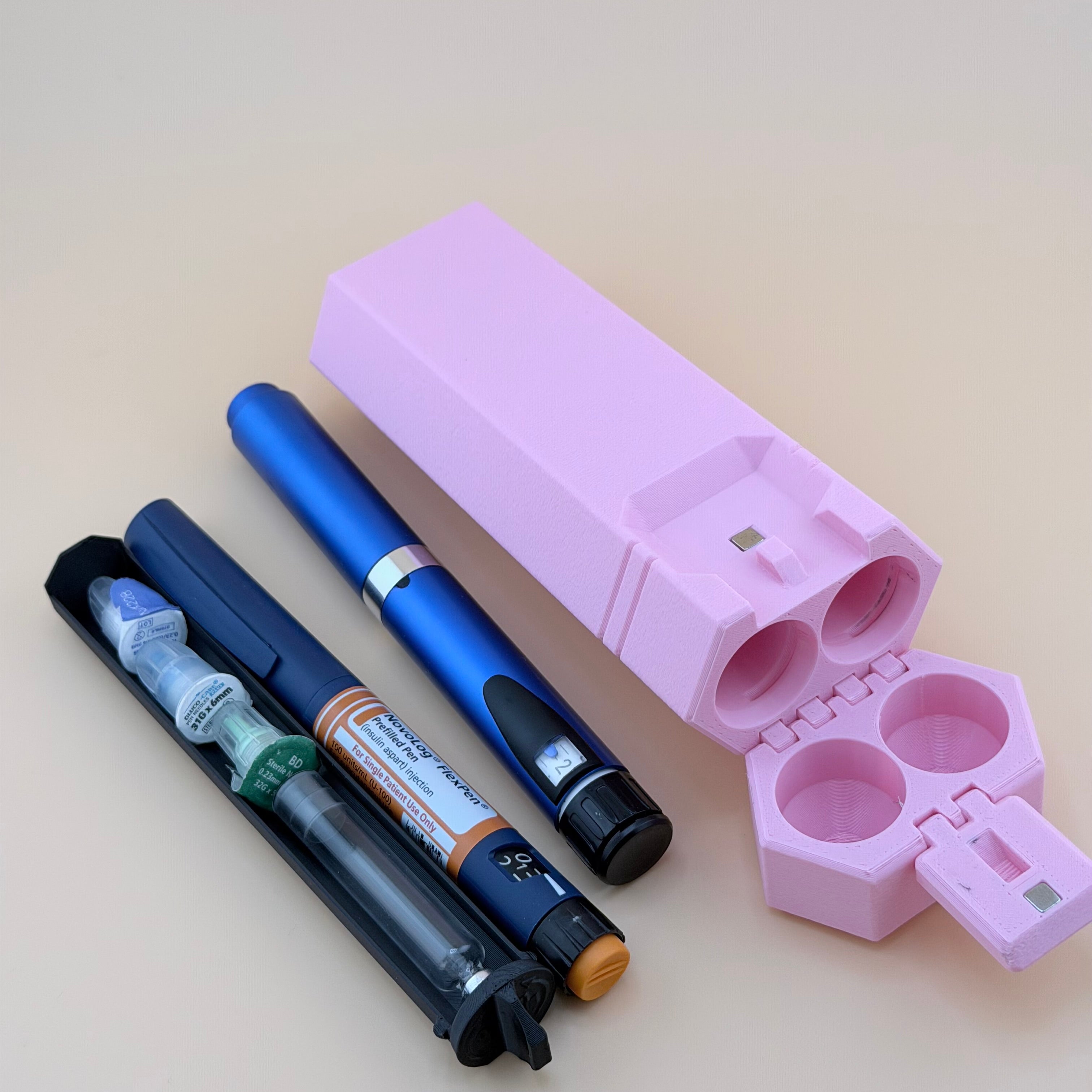 TechPod2 Travel Case - 2 Slot Bag Organizer for Insulin Pens, Peptide Pens, Needle Tips or Ice Packs (Pink)