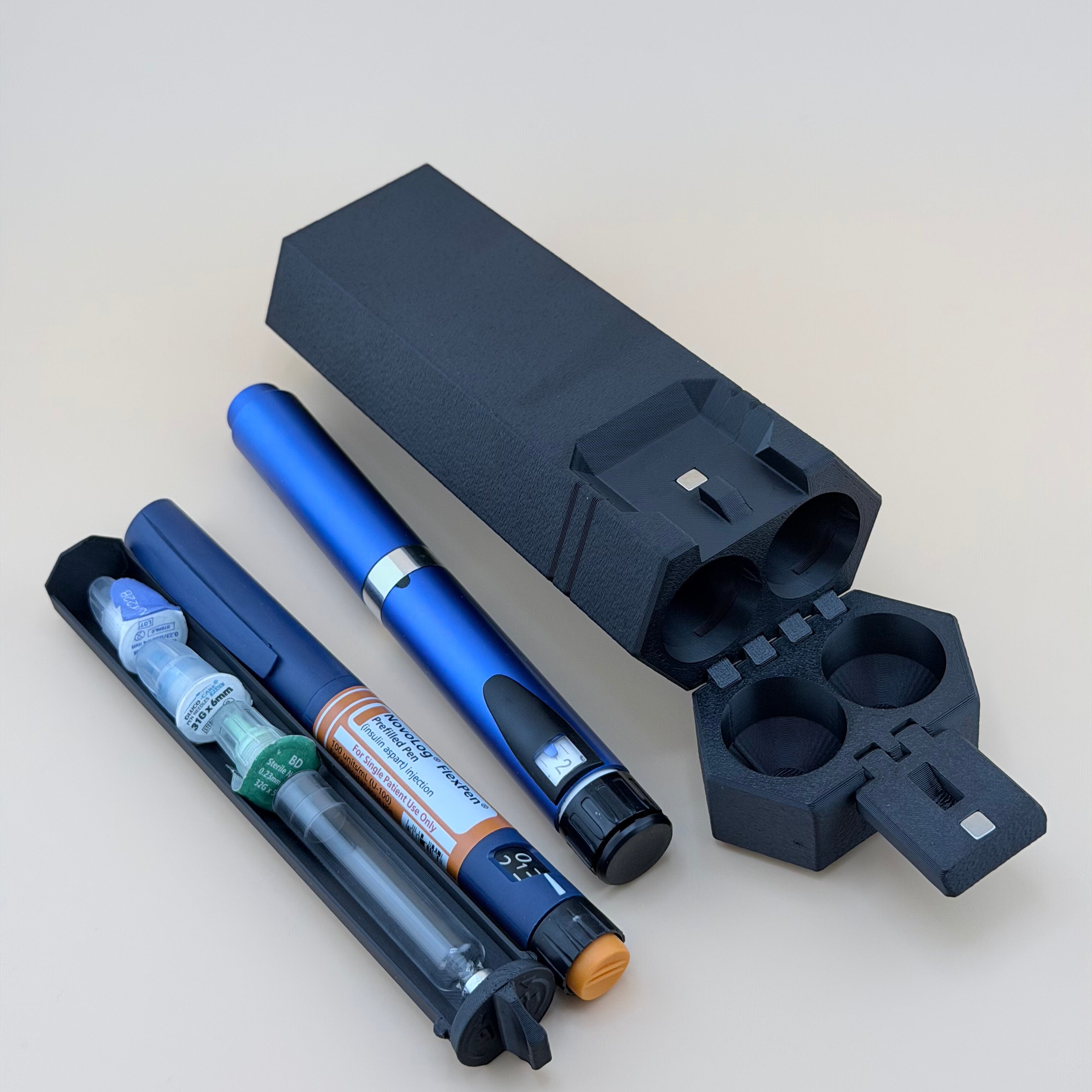 TechPod2 Travel Case - 2 Slot Bag Organizer for Insulin Pens, Peptide Pens, Needle Tips or Ice Packs (Black)