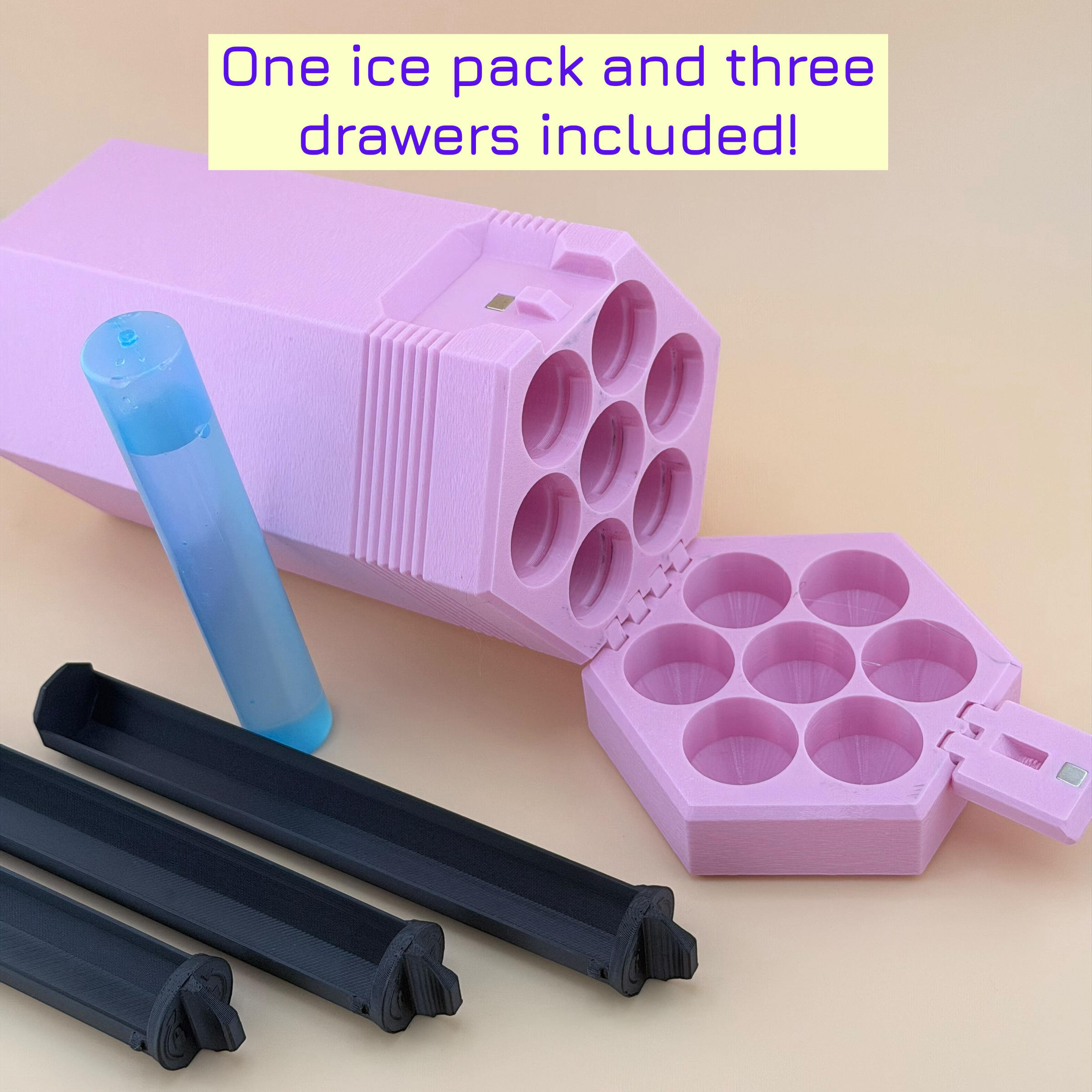 TechPod7 Travel Case - 7 Slot Bag Organizer for Insulin Pens, Peptide Pens, Needle Tips or Ice Packs (Pink)