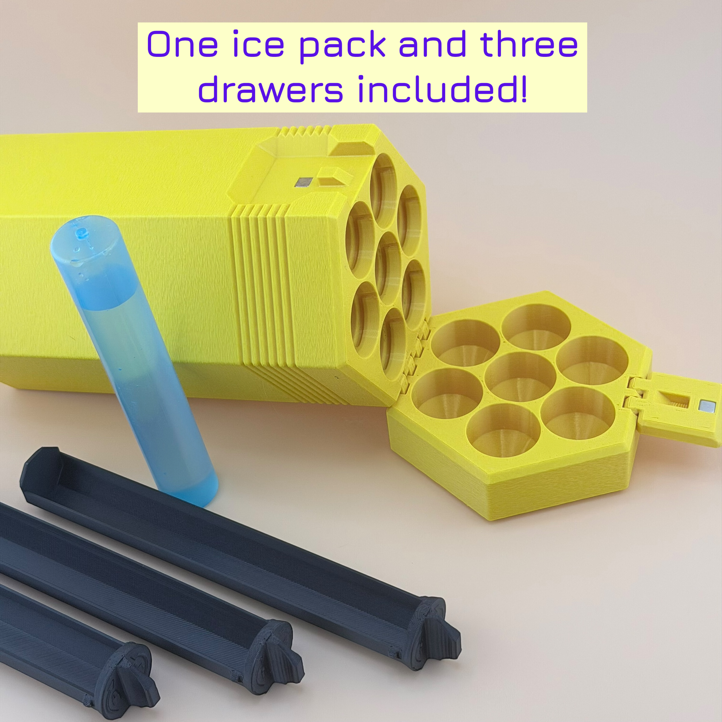 TechPod7 Travel Case - 7 Slot Bag Organizer for Insulin Pens, Peptide Pens, Needle Tips or Ice Packs (Yellow)