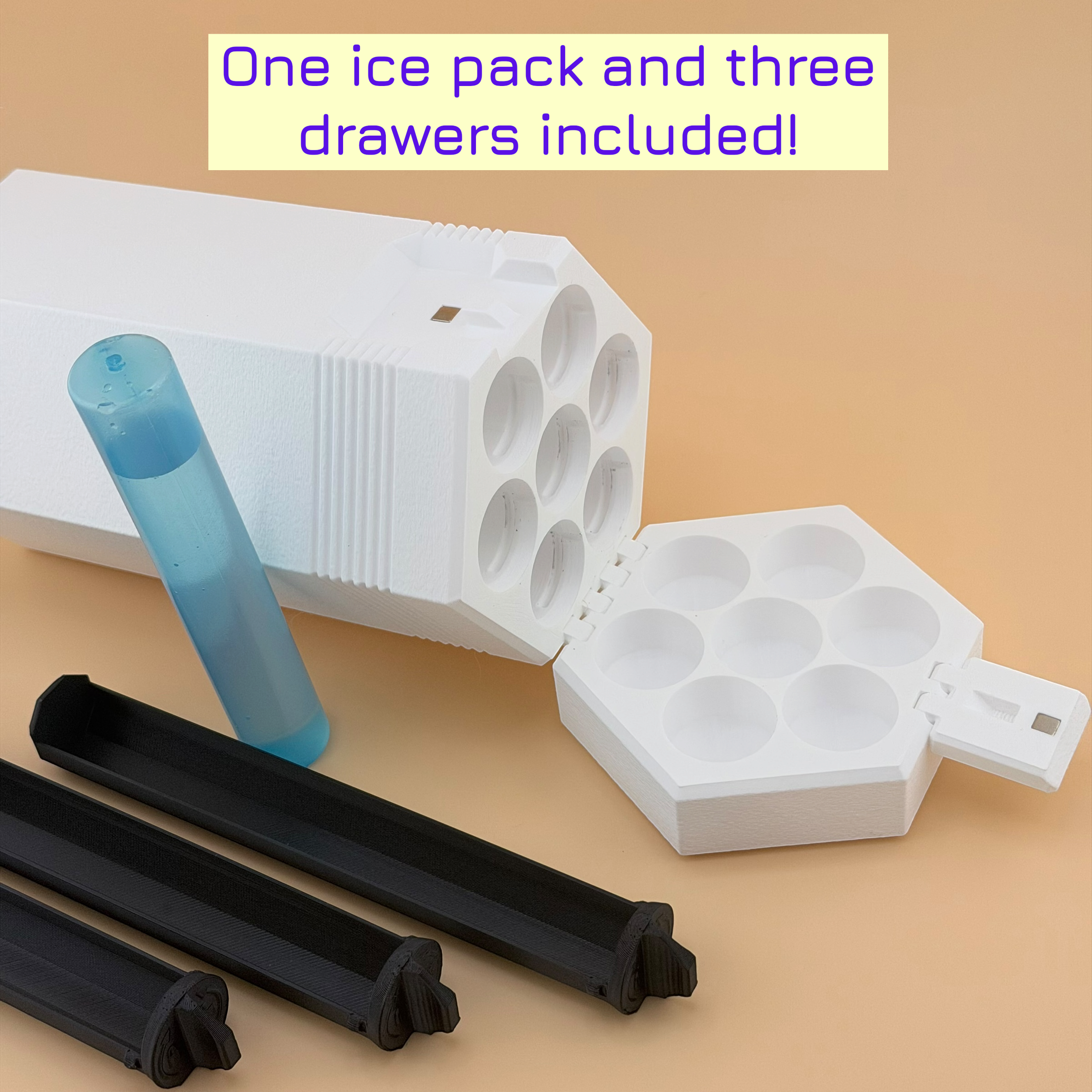 TechPod7 Travel Case - 7 Slot Bag Organizer for Insulin Pens, Peptide Pens, Needle Tips or Ice Packs (White)