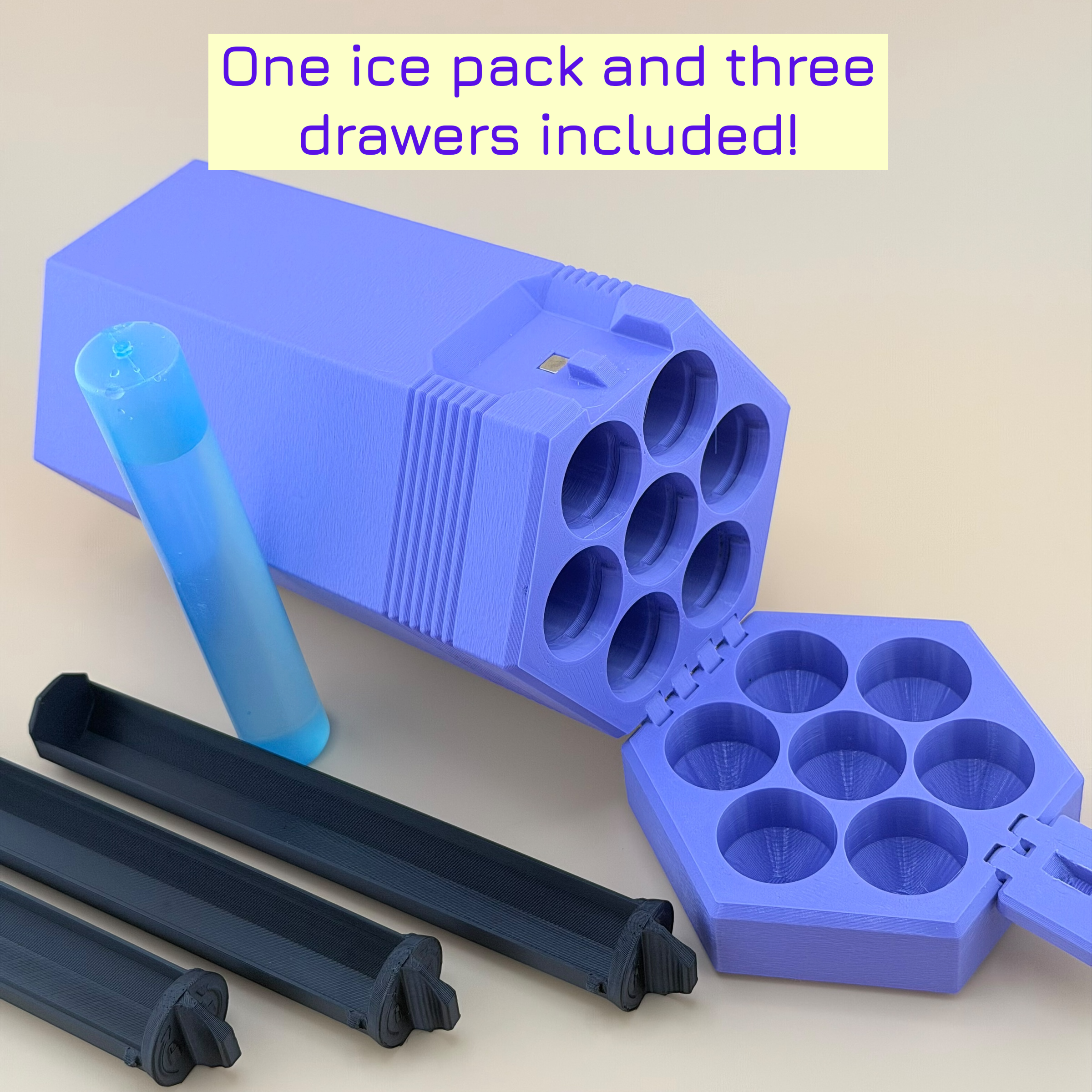 TechPod7 Travel Case - 7 Slot Bag Organizer for Insulin Pens, Peptide Pens, Needle Tips or Ice Packs (Purple)