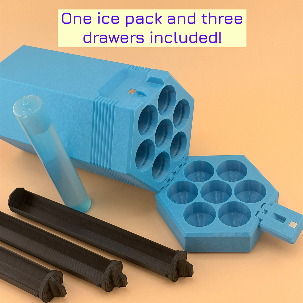TechPod7 Travel Case - 7 Slot Bag Organizer for Insulin Pens, Peptide Pens, Needle Tips or Ice Packs (Blue)