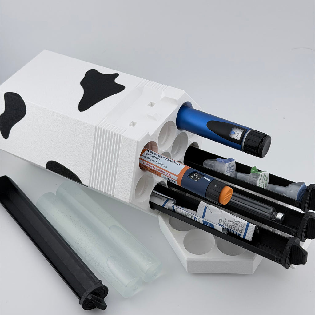 Limited Edition TechPod10 Travel Case - 5-Slot Bag Organizer for Insulin Pens, Peptide Pens, Needle Tips or Ice Packs (Moo)