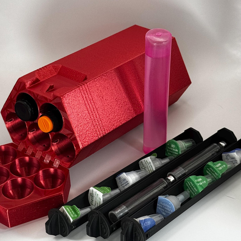 Limited Edition TechPod5 Travel Case - 5-Slot Bag Organizer for Insulin Pens, Peptide Pens, Needle Tips or Ice Packs (ShinyRed)
