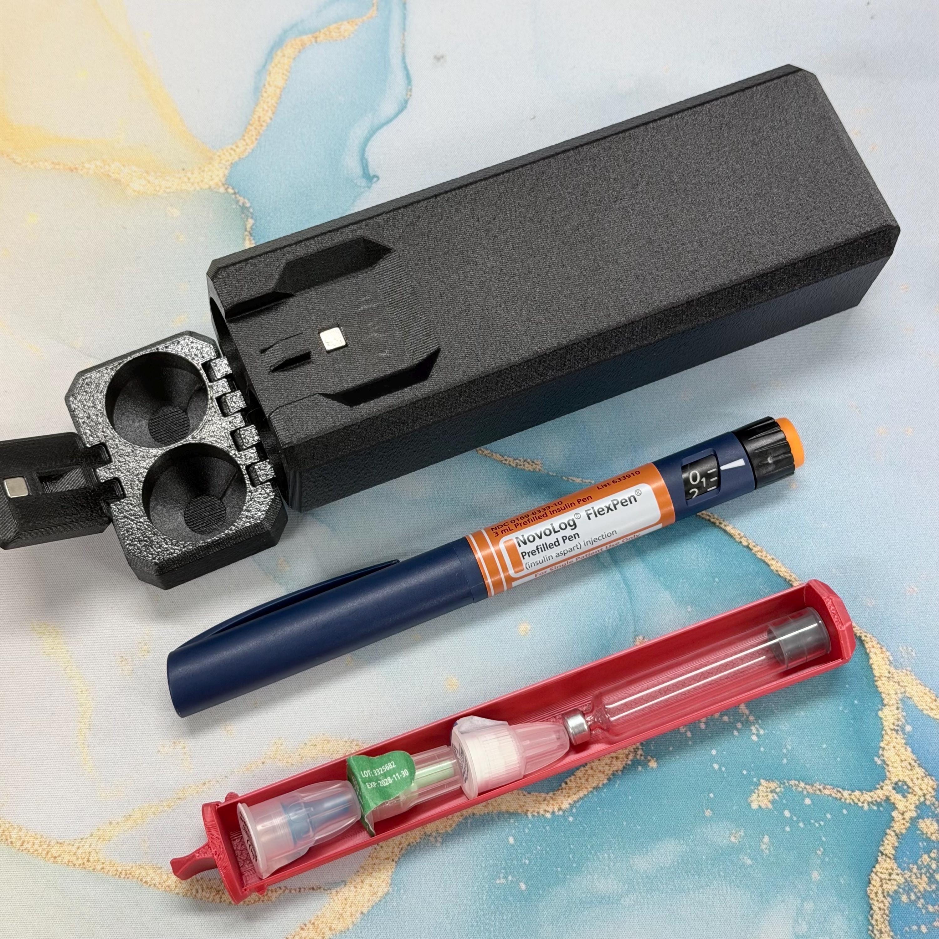 2 Slot Insulin Peptide Pen Travel Case, Modular Storage for Tips, Ice Packs